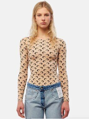 Authentic Marine Serre Regenerated Moon-Print Shirt Top Size Small Beige NWOT